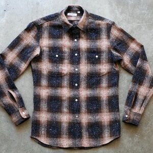 Gustin Men's Casual Button Down Shirt - Brown and Blue Plaid